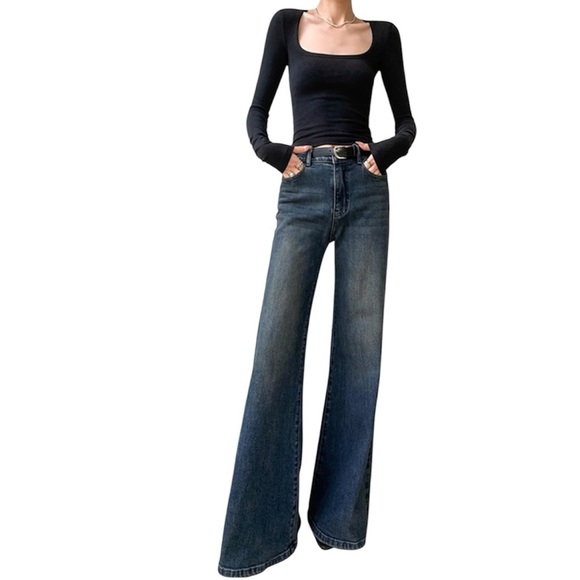 Commense Wide Leg Jeans Pants Vintage Style Denim Blue Medium Wash NWT XL or L - Picture 1 of 12